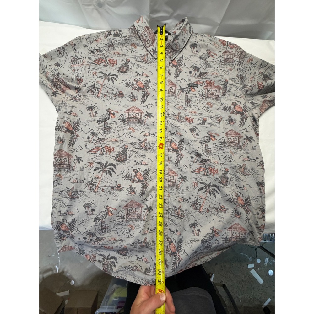 Columbia Mens XLT Tall Grey Tropical Island Parrot Print Button Down Shirt - Picture 8 of 8